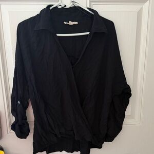 Love Stitch Black Draped Surplice Blouse